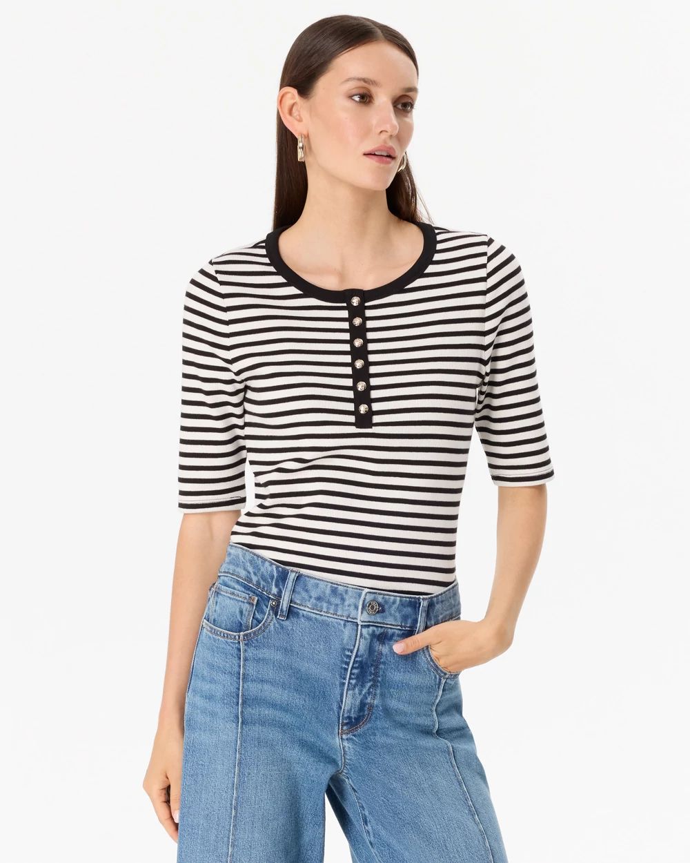 Elbow Sleeve Henley Top