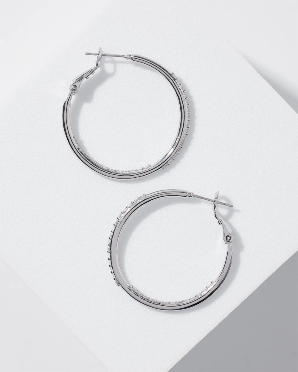 Pavé Silvertone Small Hoop Earrings