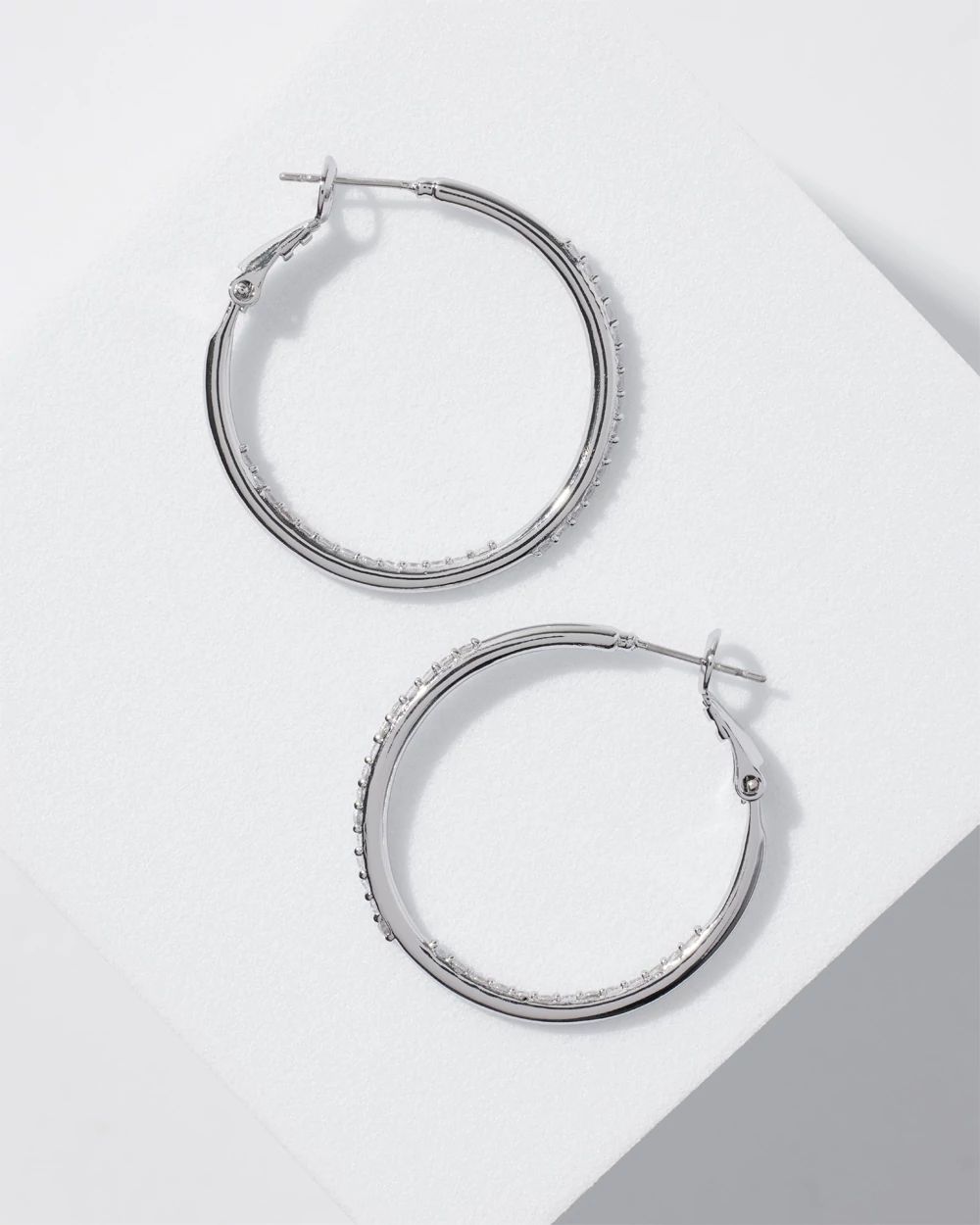 Pavé Silvertone Small Hoop Earrings click to view larger image.