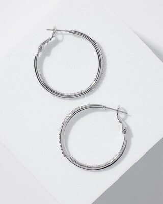 Pavé Silvertone Small Hoop Earrings click to view larger image.