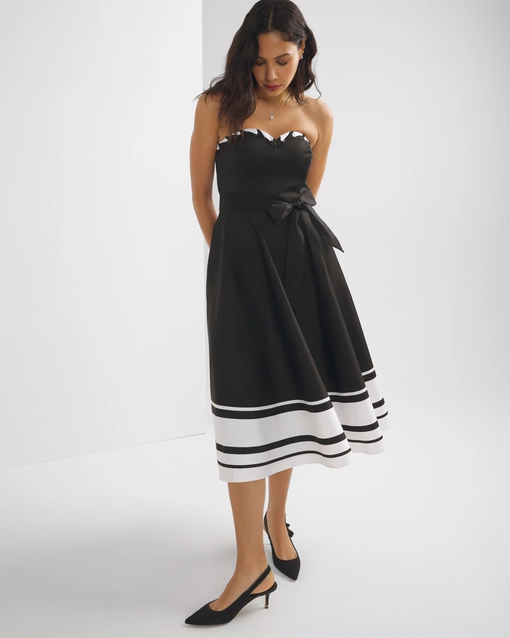 white house black market strapless black dress 100% Silk Pleated Size 10 This midi dress is a modern classic White House Black Market Women's