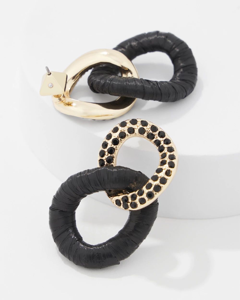 Black Raffia + Crystal Drop Earrings