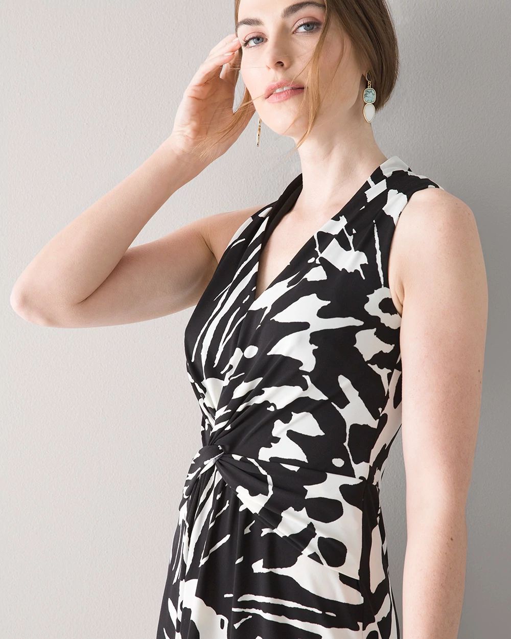Abstract Butterfly Print Twist-Front Dress