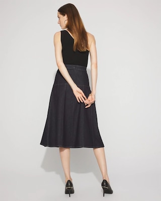 Drop Waist Denim A-Line Midi Skirt click to view larger image.