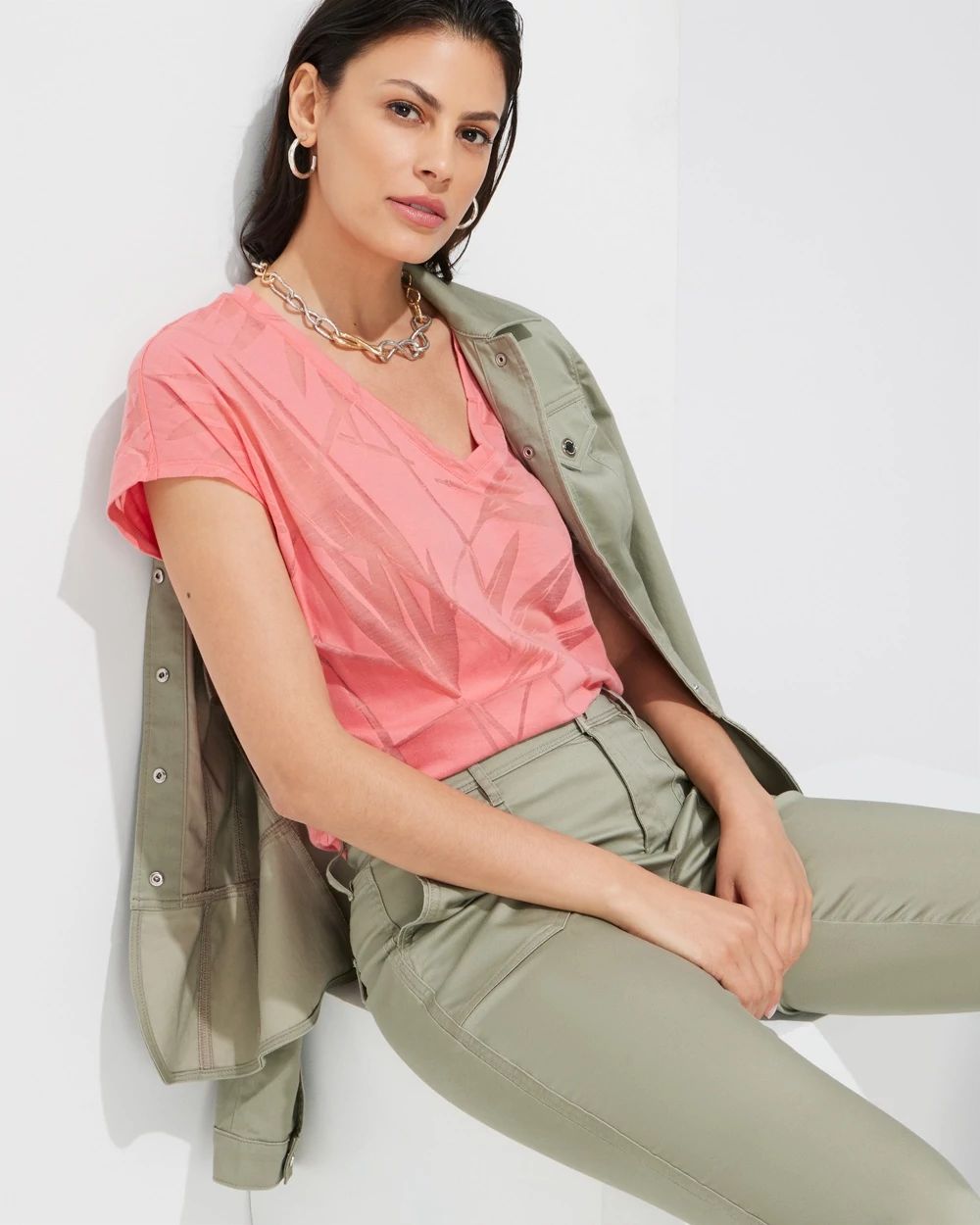 Outlet WHBM Short Sleeve Burnout V-Neck Tee