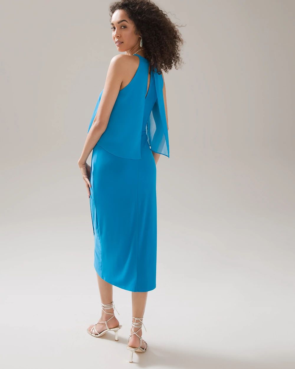 Blue jersey halter dress clearance