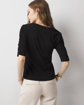 Ruched-Sleeve Scoop Neck Top click to view larger image.