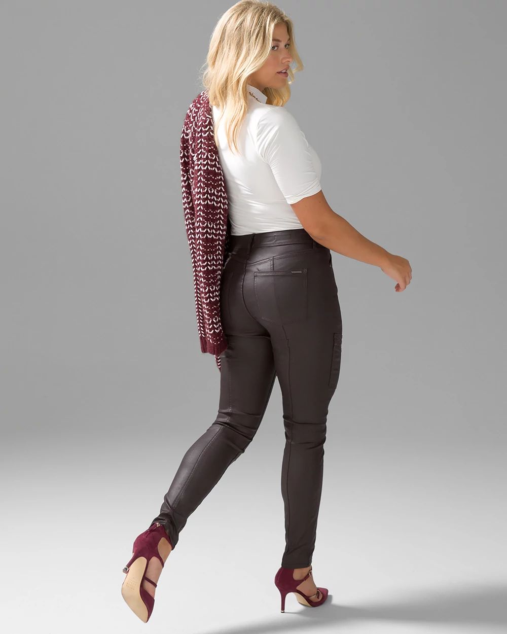 Curvy High-Rise Coated Skinny Cargo Jeans click to view larger image.