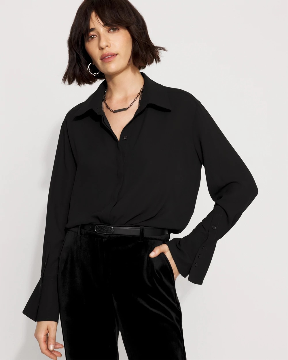 Long-Sleeve Flare Cuff Shirt