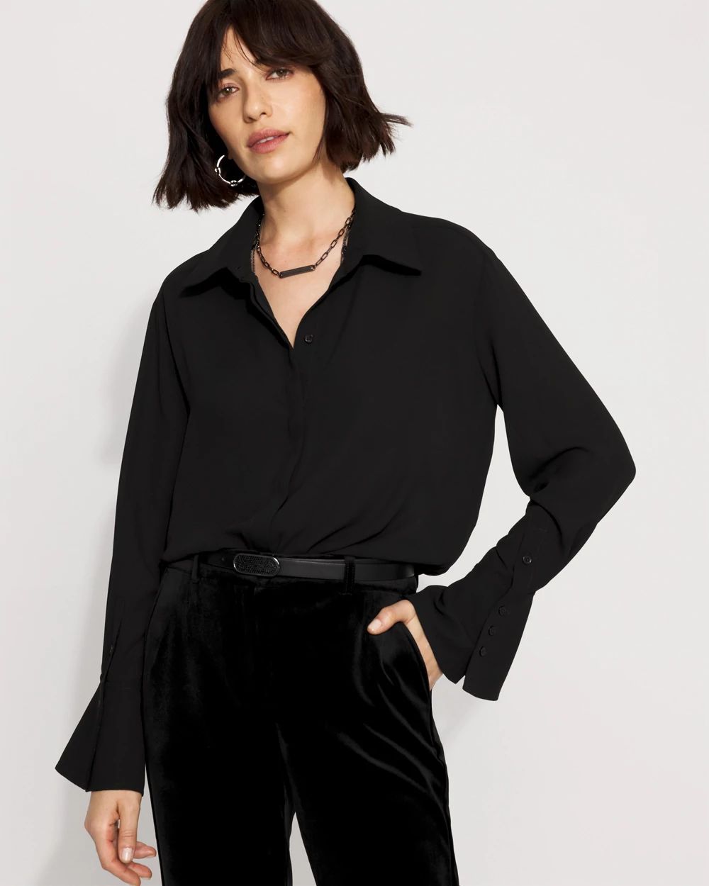 Long-Sleeve Flare Cuff Shirt