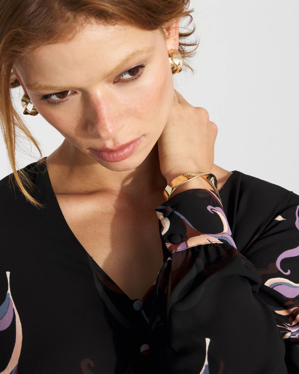 Long-Sleeve Button-Up Blouse click to view larger image.