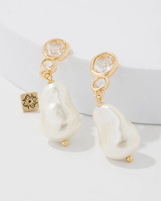 Crystal + Pearl Drop Earrings click to view larger image.