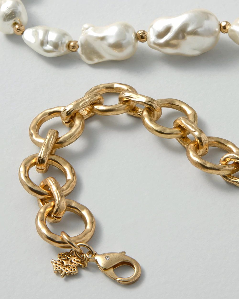 Goldtone Chain & Faux Pearl Necklace click to view larger image.