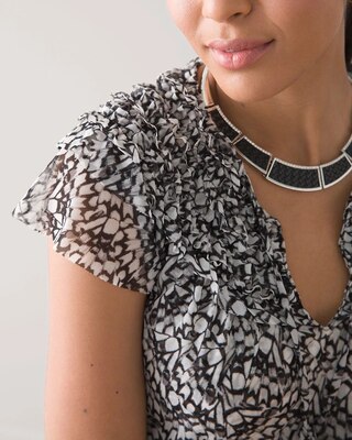 Short-Sleeve Mesh Tie-Neck Top