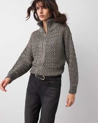 Open Stitch Zip-Up Cardigan