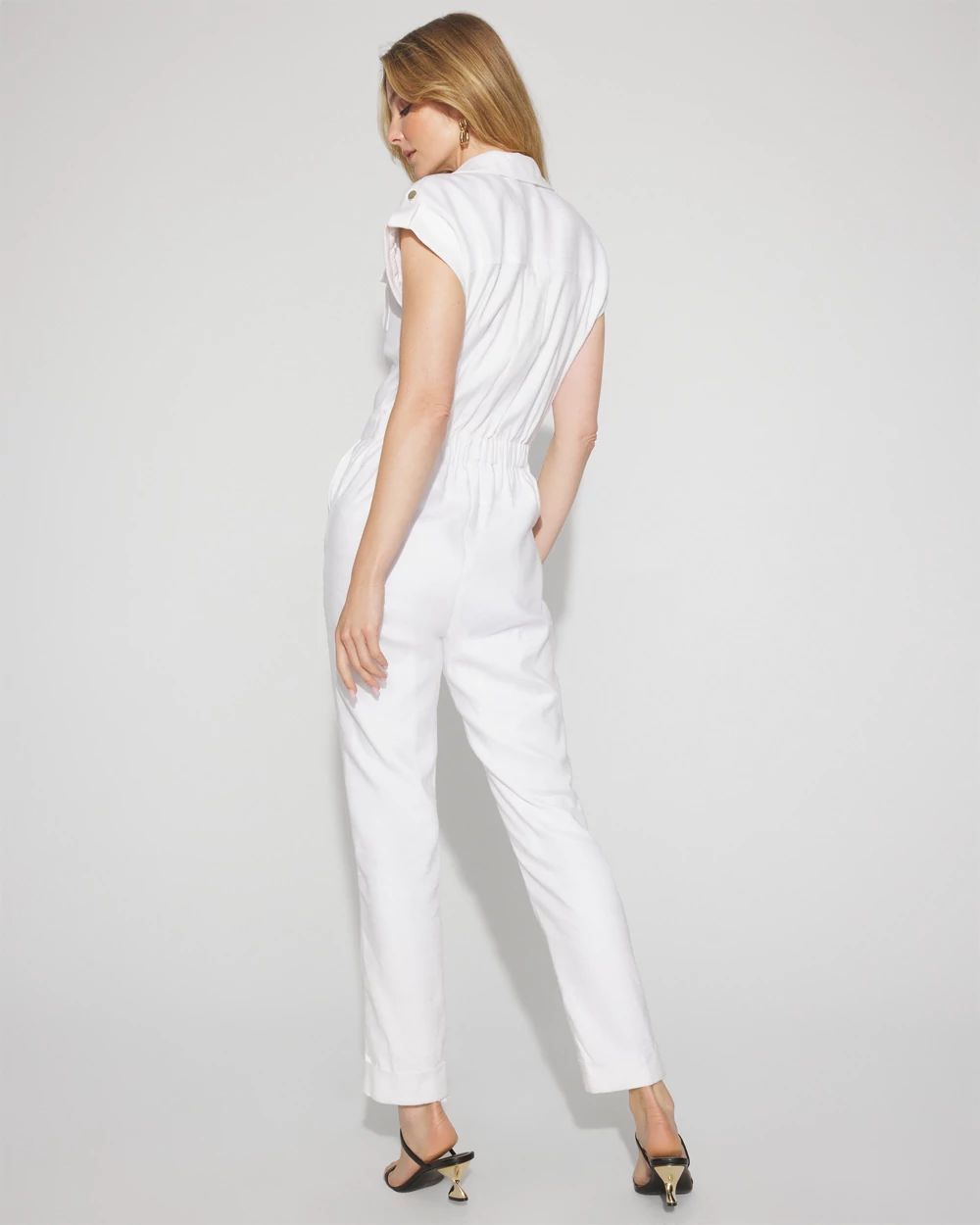 Linen-Blend Short-Sleeve Utility Jumpsuit