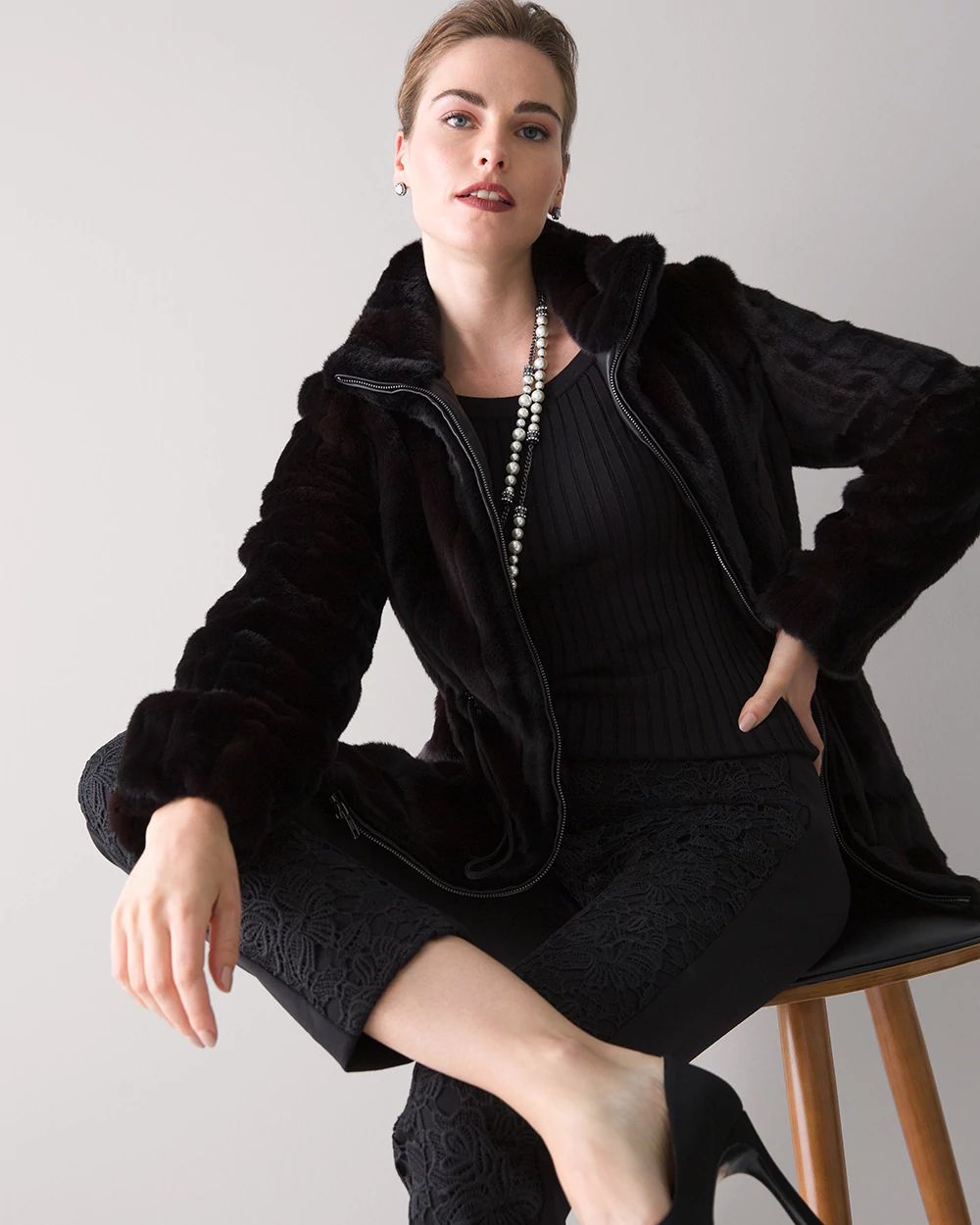 Faux Mink Drawstring Coat