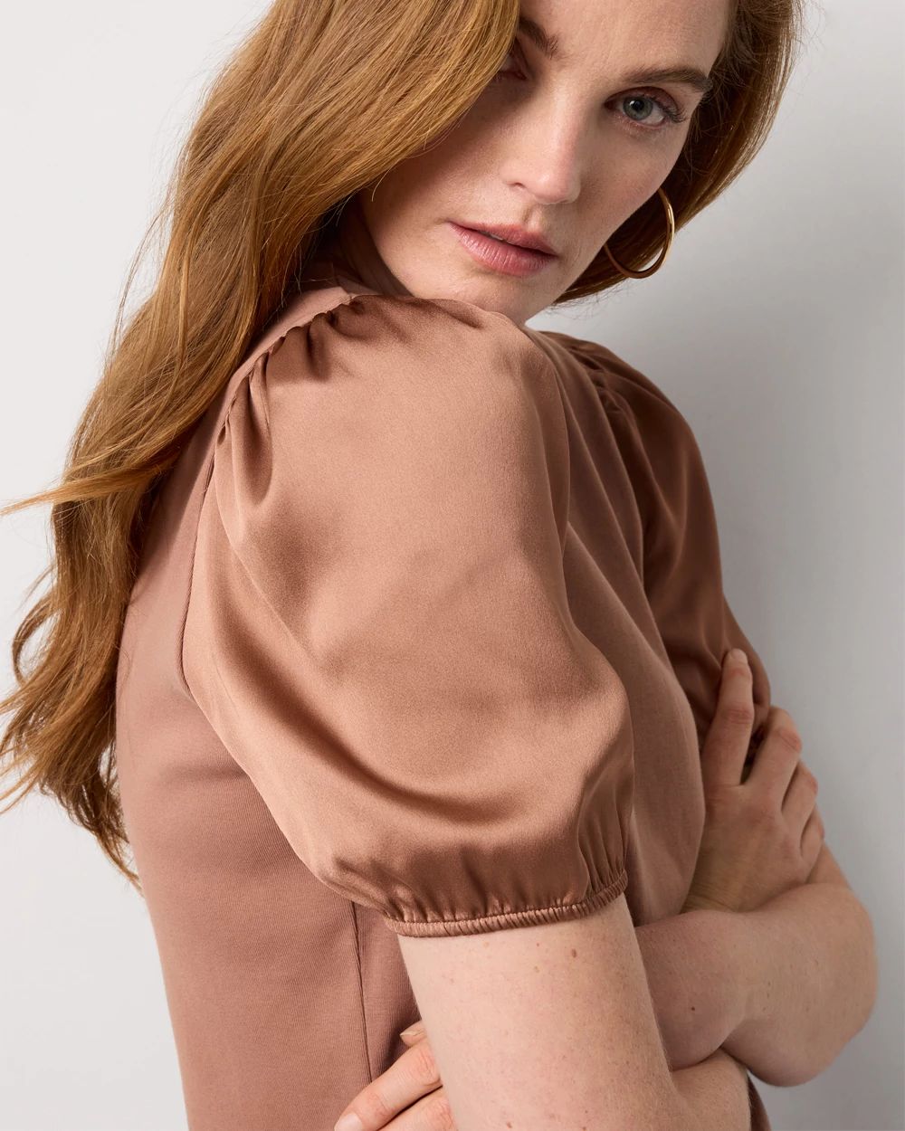 Satin Puff Sleeve Knit Tee