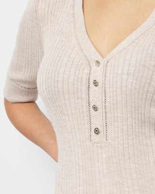 Cashmere Blend Elbow-Sleeve Henley Sweater