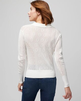 Stitchy V-Neck Polo Collar Pullover