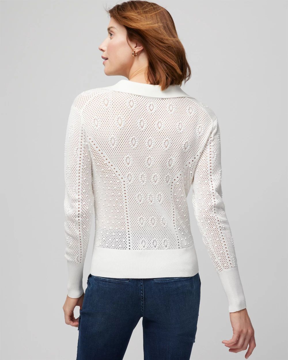 Stitchy V-Neck Polo Collar Pullover