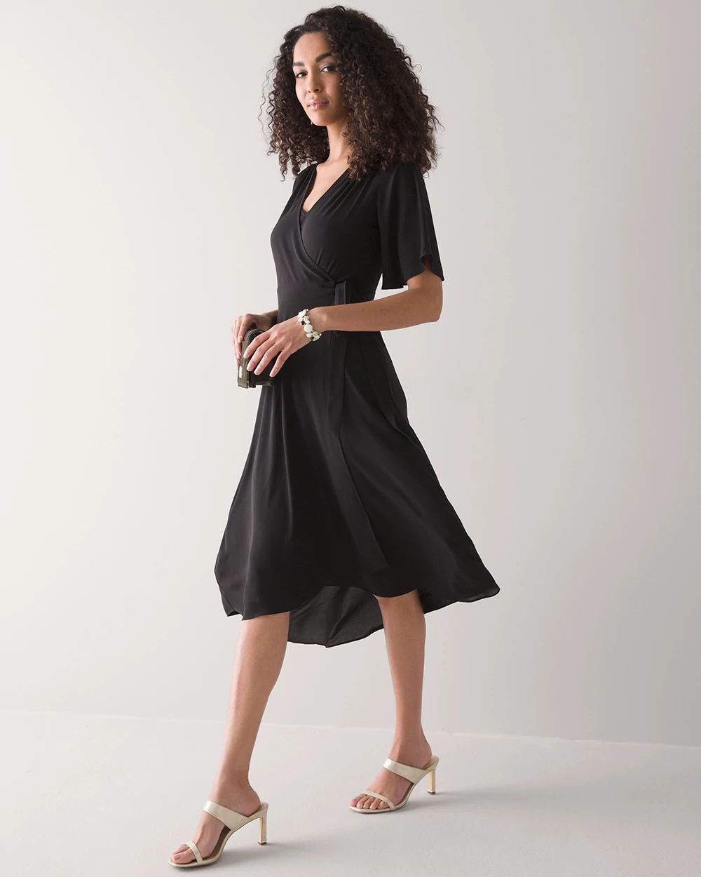 Flutter Sleeve Midi Wrap Dress