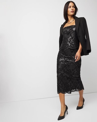 Lace Faux Leather Midi Skirt click to view larger image.