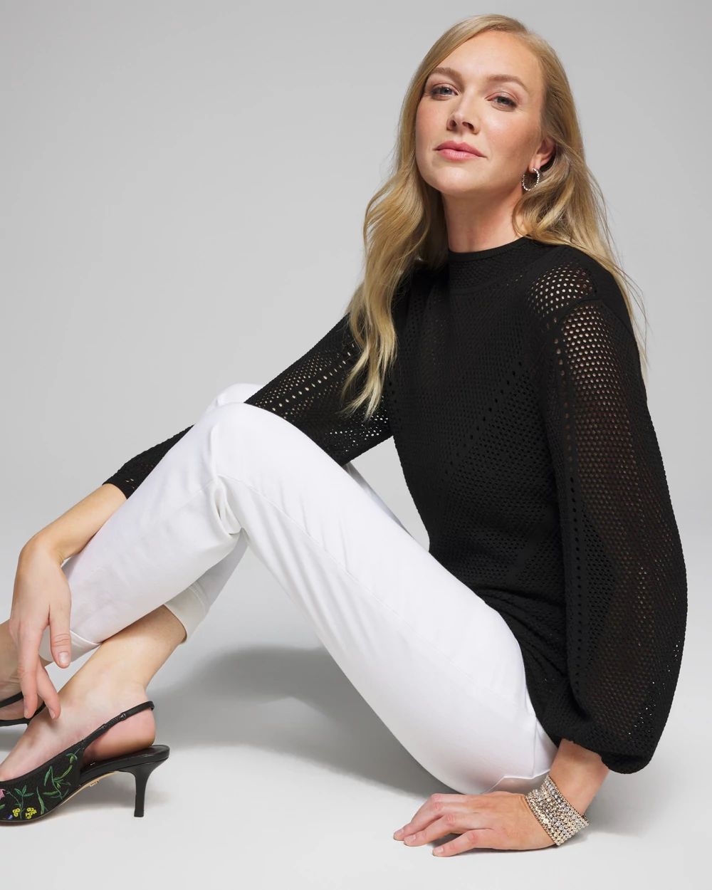 Outlet WHBM Mock Neck Pointelle Pullover
