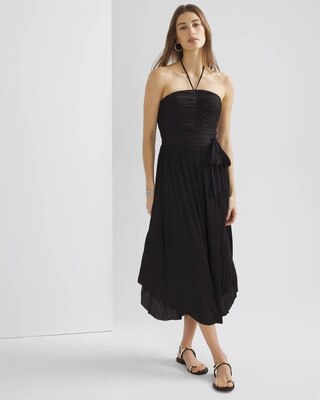 Strapless Pleated Tie-Waist Dress