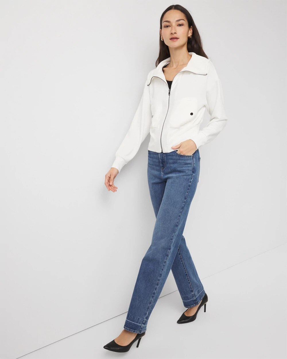 Rib Trim Zip-Up Jacket