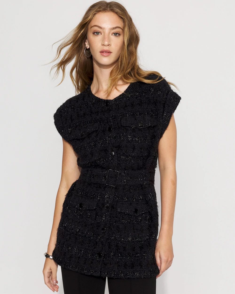 Belted Tweed Sweater Vest