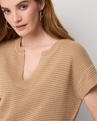 Petite Metallic Stitch Short Sleeve Pullover click to view larger image.