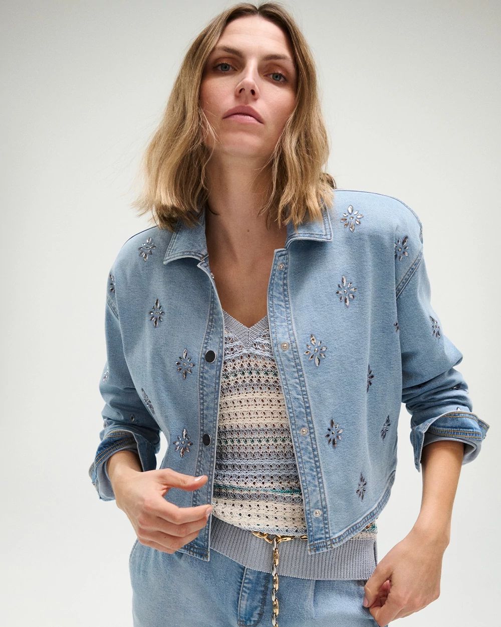 Embellished Denim Shacket