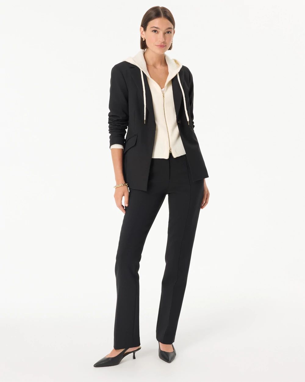 Rib Knit Zip Hooded Sweater Jacket click to view larger image.