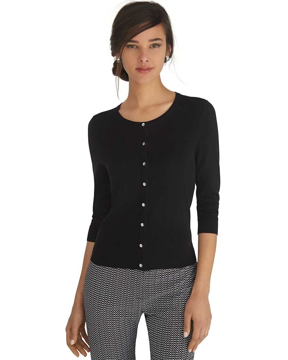 3/4 Sleeve Crewneck Black Cardigan White House Black Market