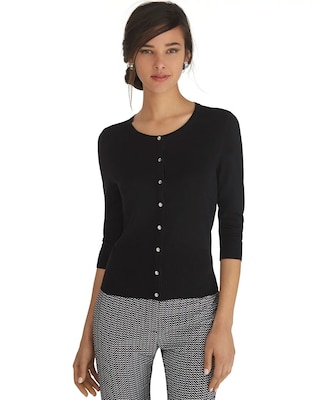 3/4 Sleeve Crewneck Black Cardigan