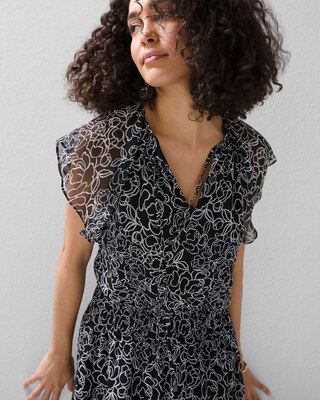 Flutter Sleeve Smocked Blouson Dress