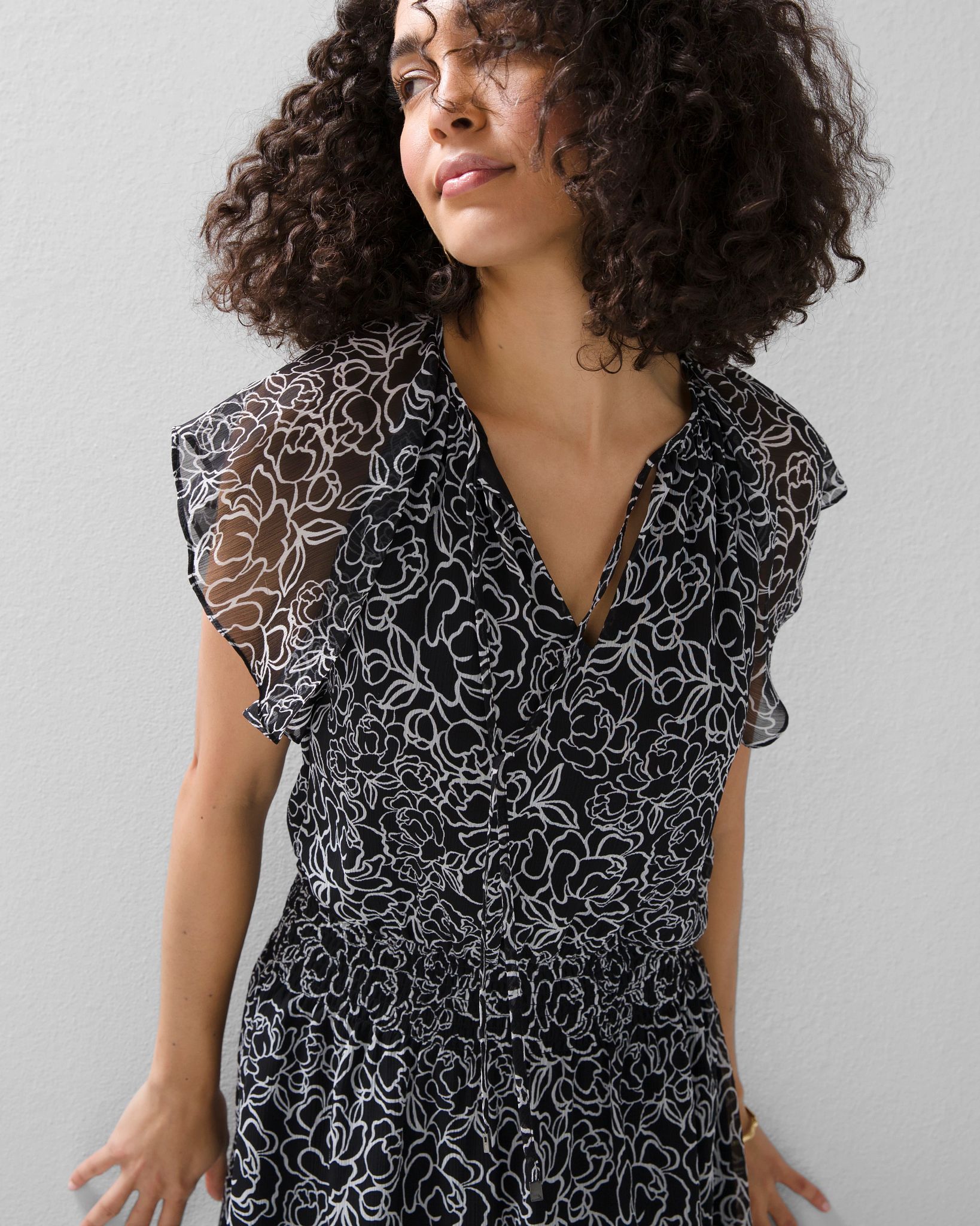 Flutter Sleeve Smocked Blouson Dress