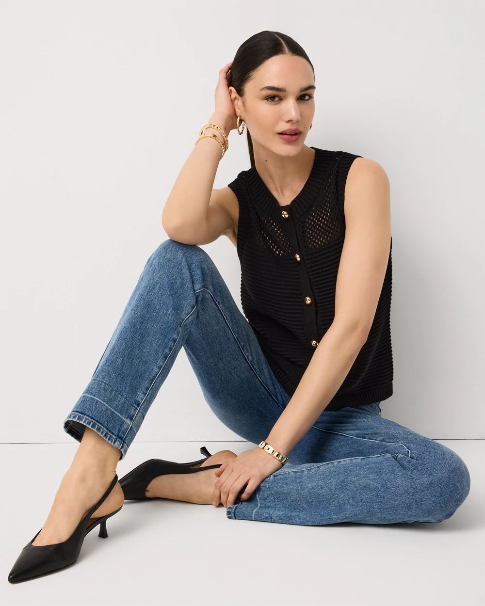Petite Button Front Rib Knit Vest