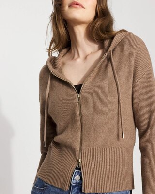 Petite Rib Knit Zip Hoodie click to view larger image.