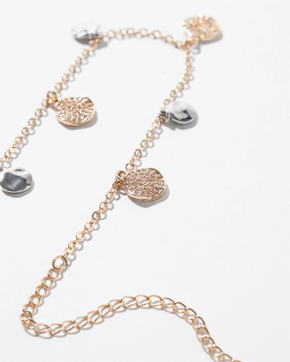 Mixed Metal Pave Disc Short Strand Necklace click to view larger image.