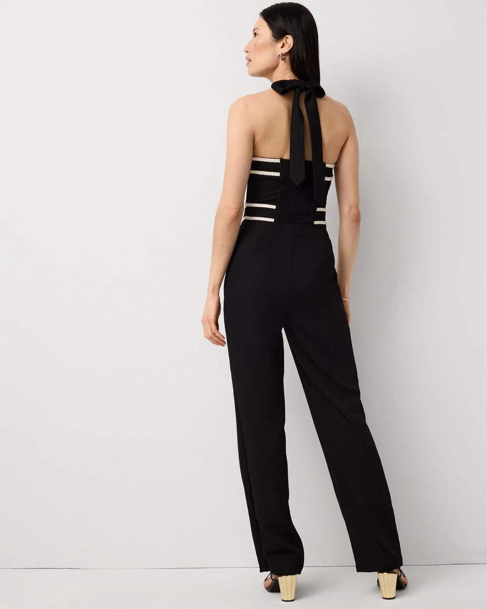 Petite Embroidered Halter Jumpsuit