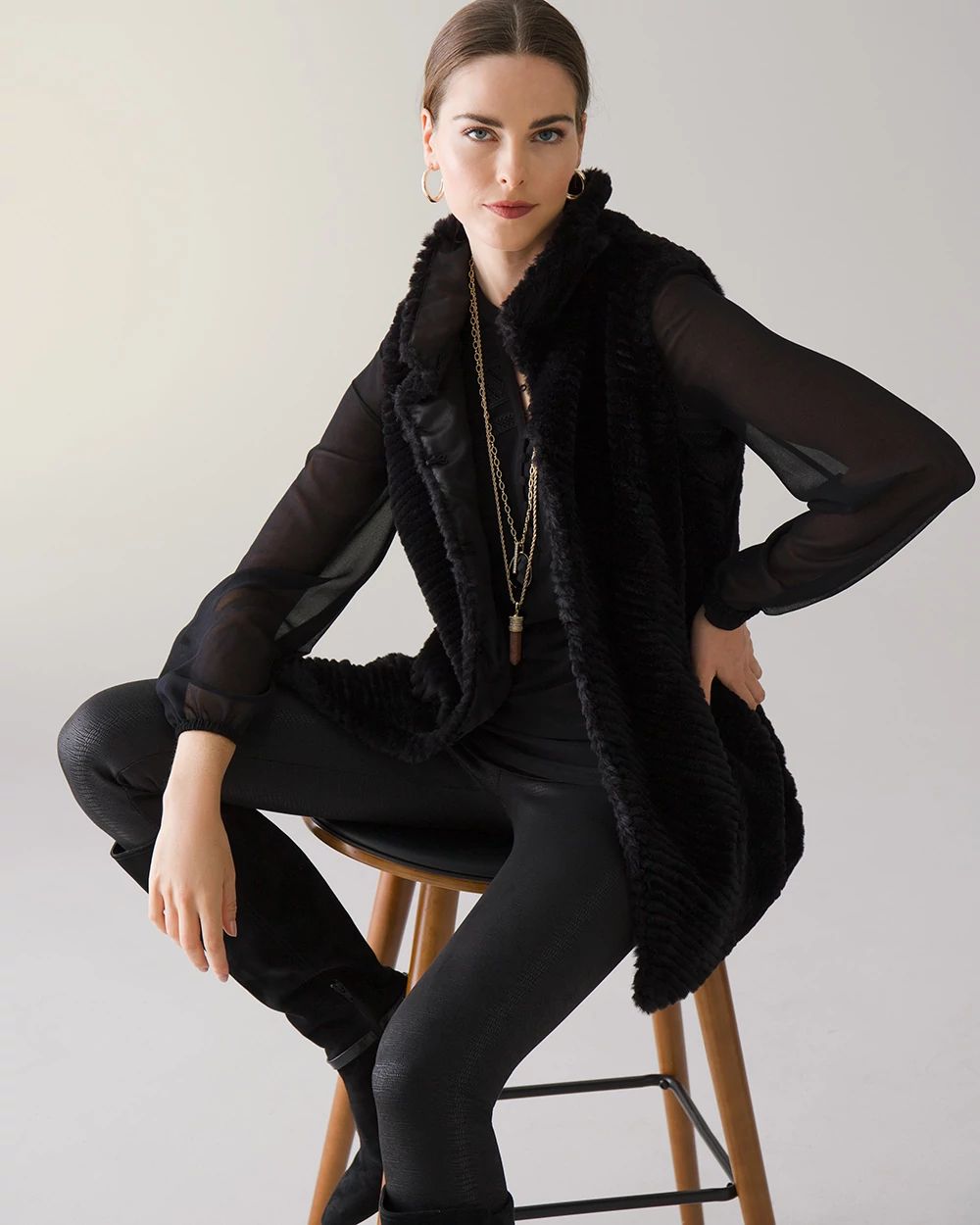 Chevron Textured Faux Fur Vest White House Black Market