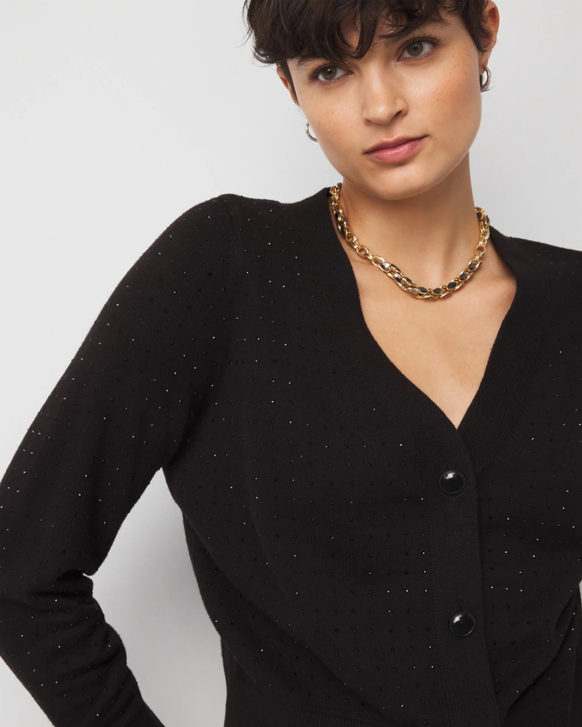 White House Black Market Petite Embellished Cardigan Sweater In Black