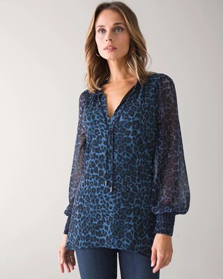Woven Sleeve Matte Jersey Leopard-Print Top