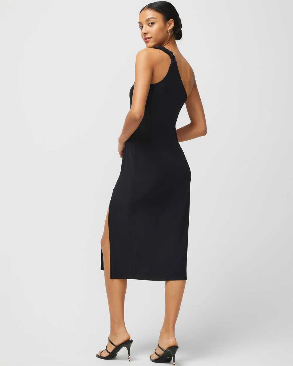 One Shoulder Embroidered Matte Jersey Midi Dress