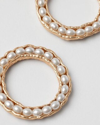 Goldtone and Faux Pearl Drop Hoop Earrings