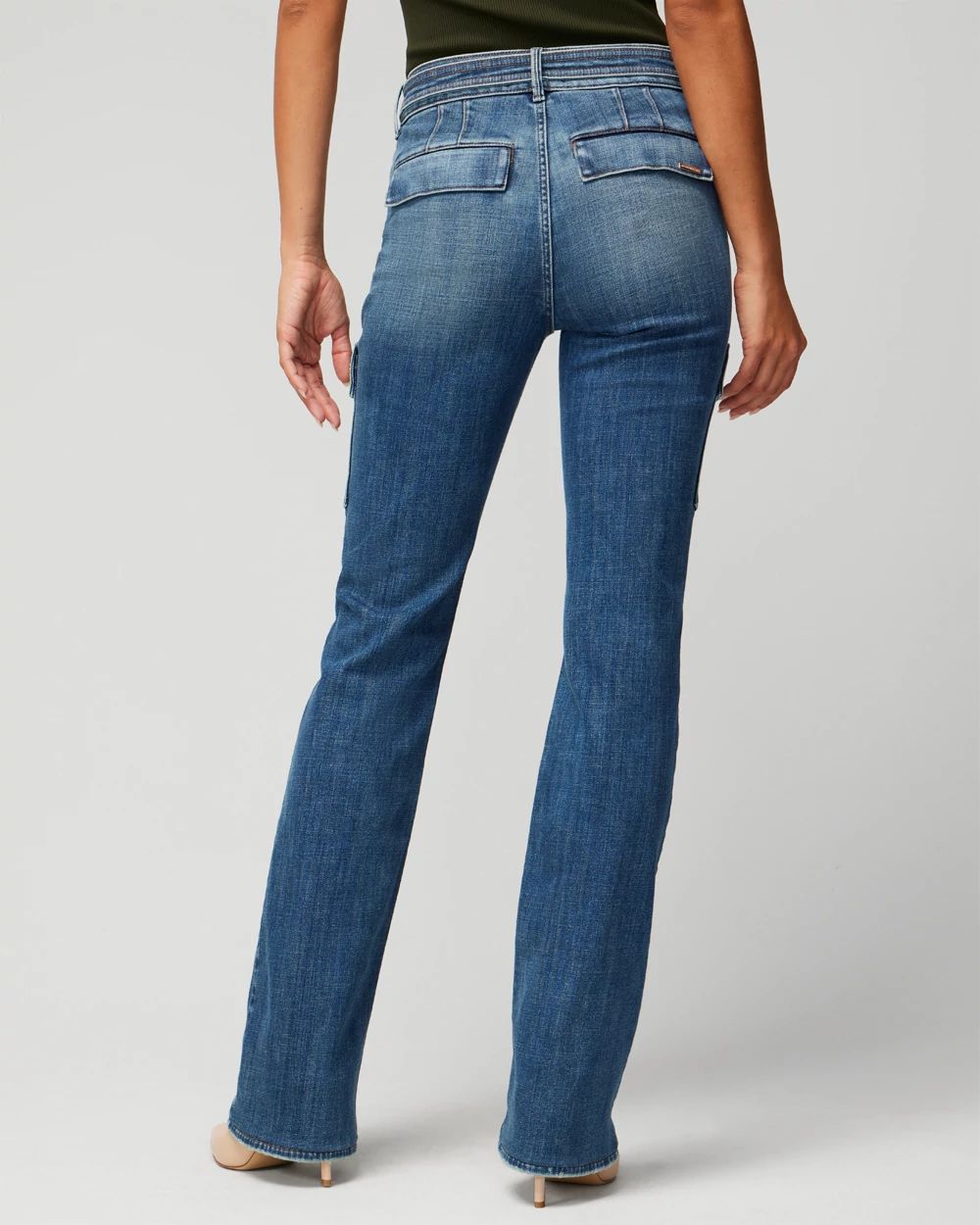 Petite High Rise Cargo Bootcut Jeans click to view larger image.
