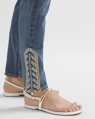 High-Rise Everyday Soft Denim Embellished Hem Skinny Ankle Jeans click to view larger image.