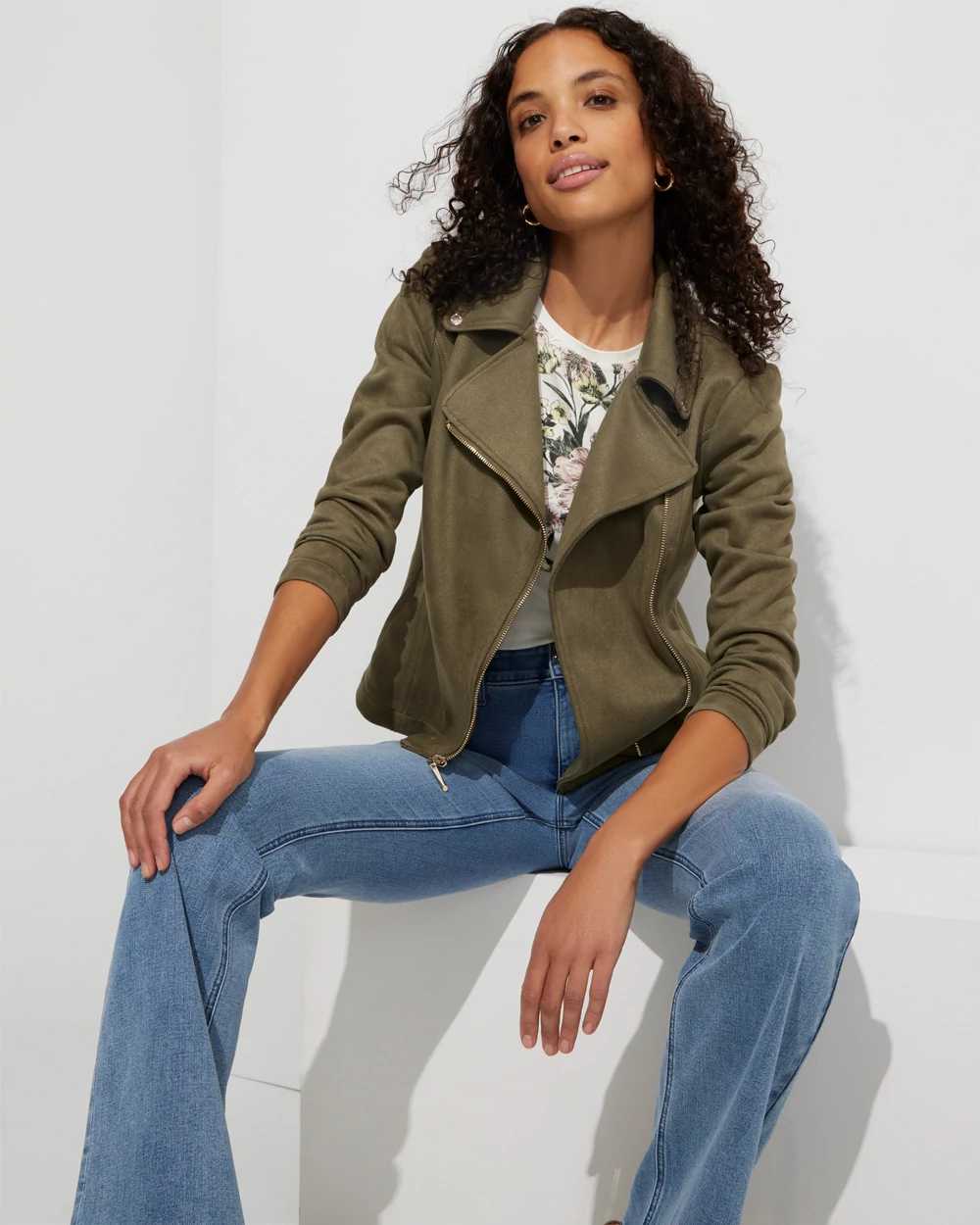 Outlet WHBM Long Sleeve Faux Suede Moto click to view larger image.